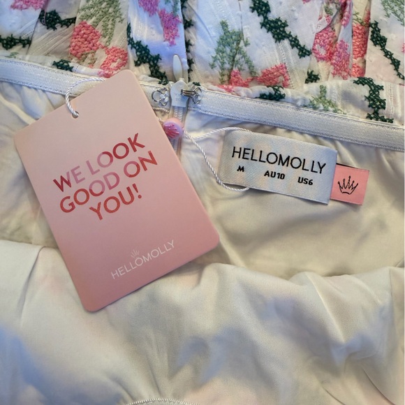 NWT Hello Molly Dance My Way White and Pink Strapless Floral Ruffle Mini Dress - Picture 6 of 7